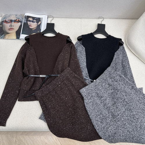 Brunello Cucinelli Relaxed - Fit Wool Two - Piece Set with Mock - Neck Sweater and Skirt