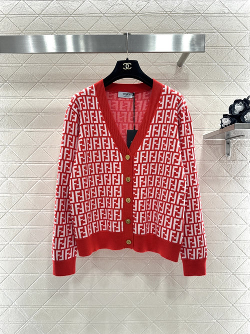 Fendi Double F Logo V-Neck Knit Cardigan in High-Quality Material