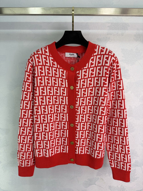 Fendi Embroidered Round-Neck Knit Cardigan, Loose Fit and All-Purpose