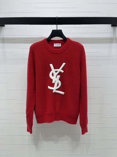Yves Saint Laurent Premium Knit Round-Neck Sweater with Letter Embroidered Logo