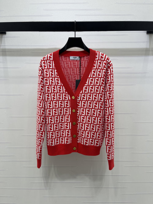 Fendi Luxury Wool Blend V-Neck Knit Cardigan with Double F Logo