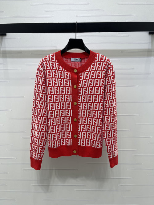 Fendi Luxury Wool Blend Round-Neck Knit Cardigan with Double F Logo