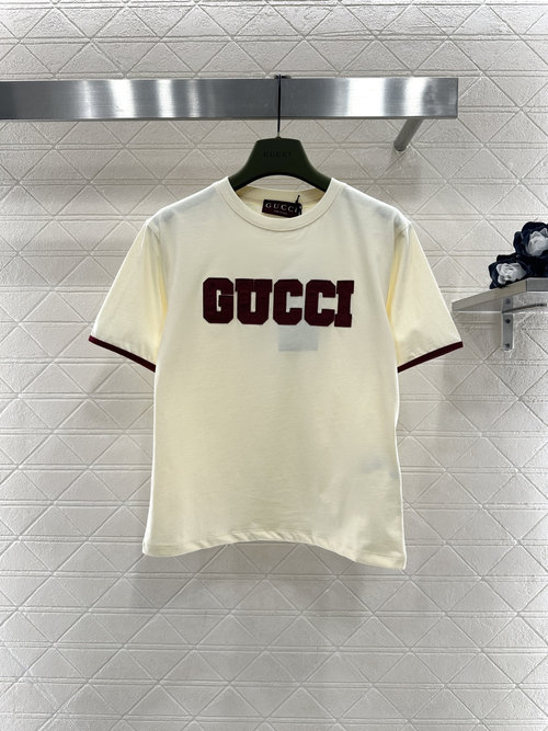 Gucci High - Quality Cotton Vintage Style Crew Neck Contrast Logo T - shirt