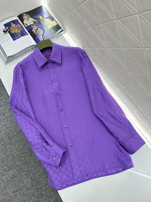 Gucci Positioned Jacquard Silk Shirt with Double-G Pattern