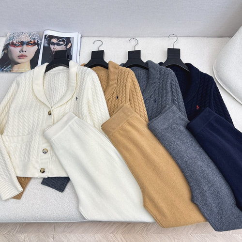 Polo Ralph Lauren Knitted V-neck Sweater and Straight-leg Pants Ensemble