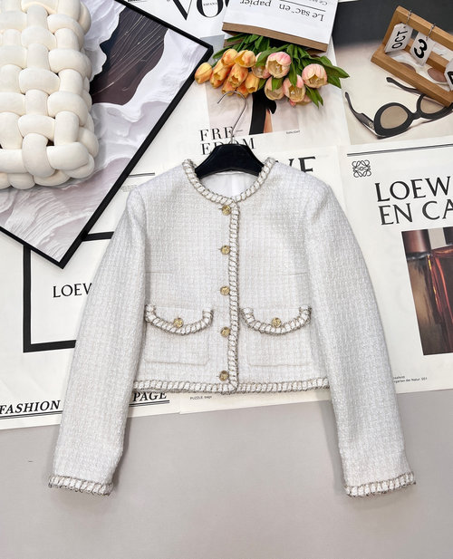 Chanel Custom Imported Woolen Tweed Jacket with Woven Binding