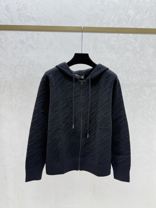Fendi Black Solid Hooded Vintage Letter - Knit Long - Sleeve Top