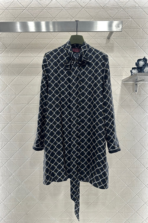 Gucci Silk Slip Dress with Horsebit Belt and Ribbon Neck Detail