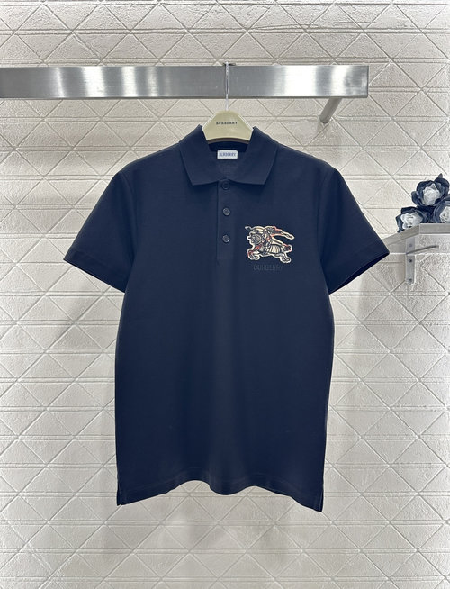 Burberry Embroidered War Horse Short Sleeve Shirt with Classic Logo, Breathable and Stylish