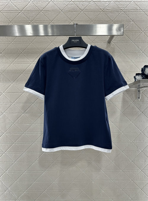 Prada Color-Blocked Short Sleeve Triangular Logo T-Shirt for a Timeless Style