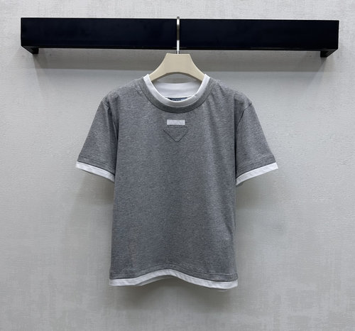 Prada Cotton Logo Round Neck Short Sleeve T-Shirt for Everyday Wear