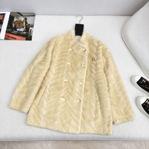 Fendi Environmental Fur Mid-length Collared Coat with Soft Faux Mink