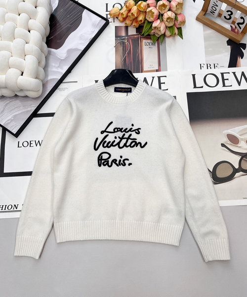Louis Vuitton Monogram Embroidered Wool Round Neck Sweater, Stylish & Comfortable