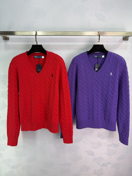 Polo Ralph Lauren Timeless Cable Knit V-Neck Sweater with Equestrian Logo