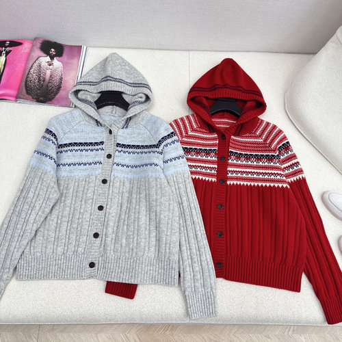 Loro Piana Fair Isle Hooded Knit Cardigan with Multi - colored Yarn Jacquard