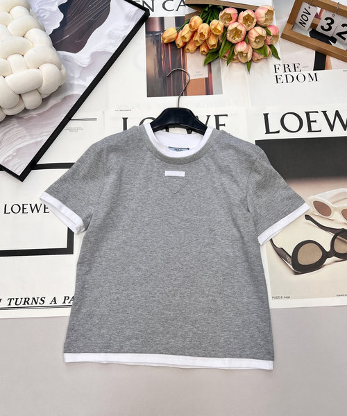 Prada Color-Blocked Fake Two-Piece T-Shirt with Triangular Logo