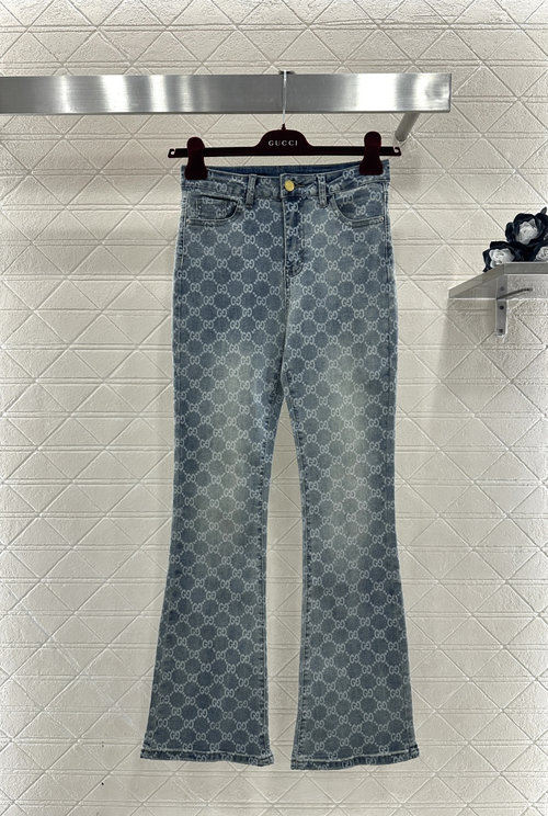 Gucci Laser Printed Flare Jeans with Vintage Wash and Double G Logo