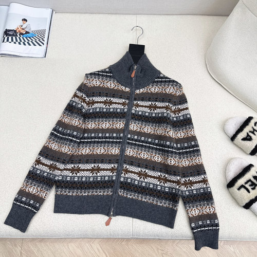 Loro Piana Retro Fair Isle Pattern Wool Collared Cardigan