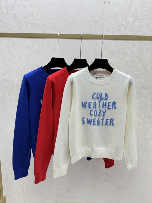 Max Mara Autumn Contrasting Color Letter Jacquard Round Neck Sweater