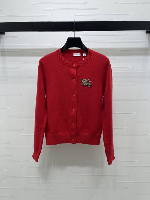 Burberry Elegant Horse-Embroidered Long-Sleeve Cardigan with Ribbed Trim