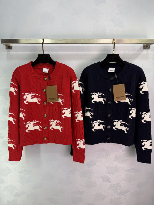 Burberry Deer Pattern Wool Blend Cardigan with Striking Design
