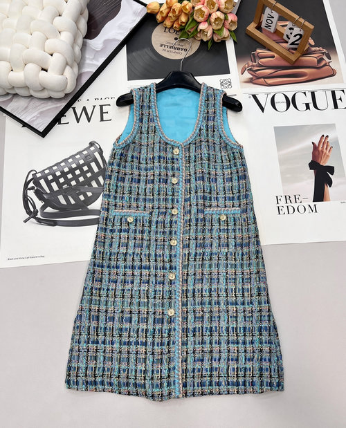 Chanel Sleeveless Knitted Dress with Gold Trim