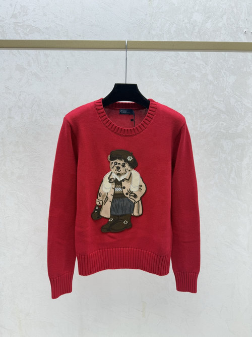 Polo Ralph Lauren Knitted Long Sleeve with Contrast Bear Jacquard in Red