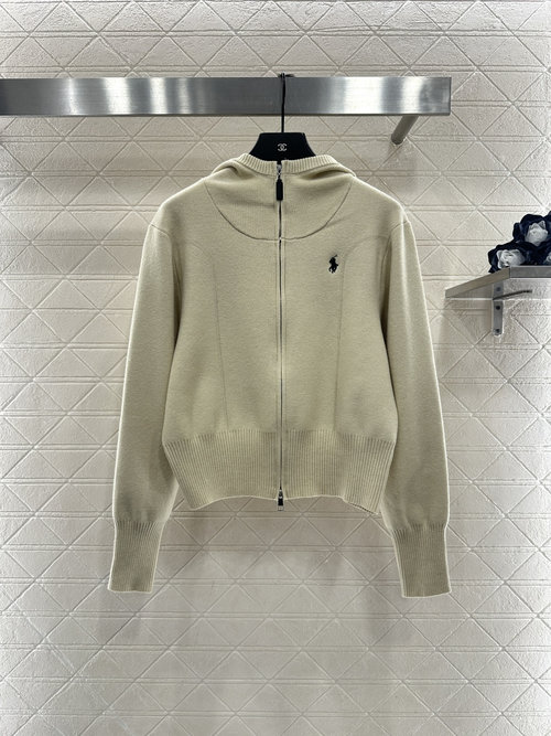 Polo Ralph Lauren Custom - Made Wool Yarn Hooded Knit Zipper Jacket with Logo