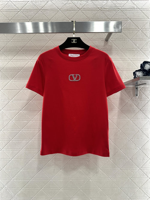 Valentino Customized Cotton T-shirt with Embroidered V Logo, Fashionable and Airy