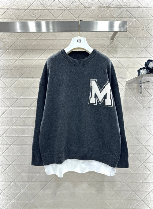 Maison Margiela Knitted Sweater with Shirt Splicing and M Logo