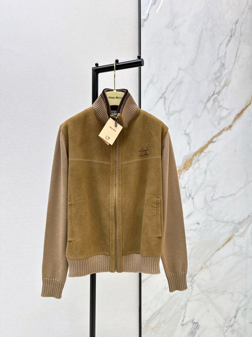 Versace Leather and Wool Zip-Up Cardigan with Oversized Silhouette and Soft Touch