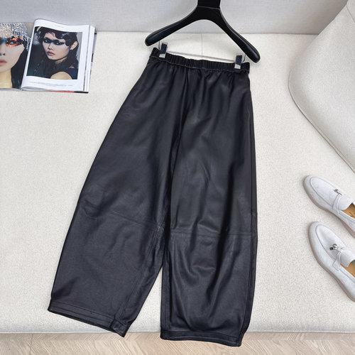 The Row Stretch Lambskin Ankle Pants for a Slim Leg Appearance