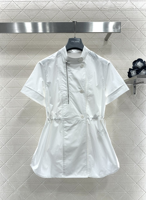 Hermes Deconstructed Collared Short-Sleeve Cotton Shirt Dress in Black and White