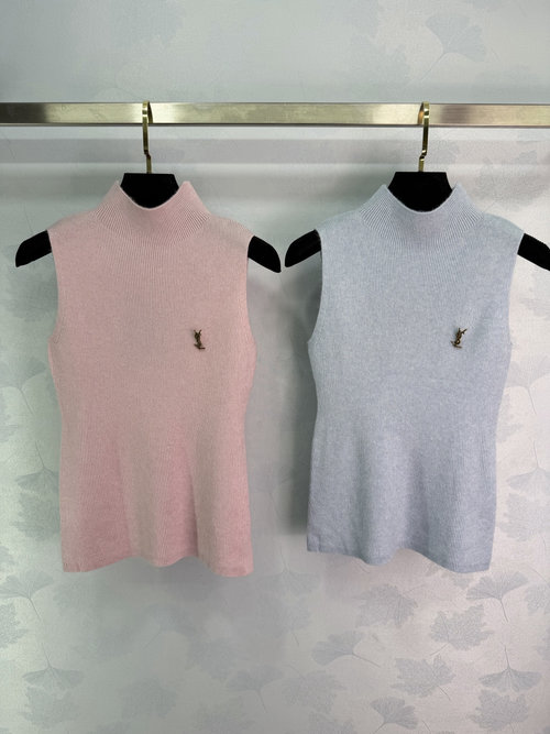 Yves Saint Laurent Customized Wool Collared Knit Vest with Logo for an Elegant Look