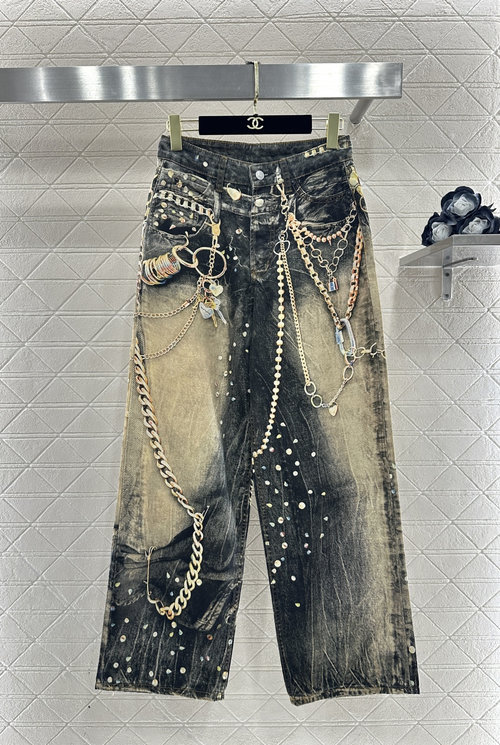 Dior Actively Printed Wide-Leg Jeans with Rivets