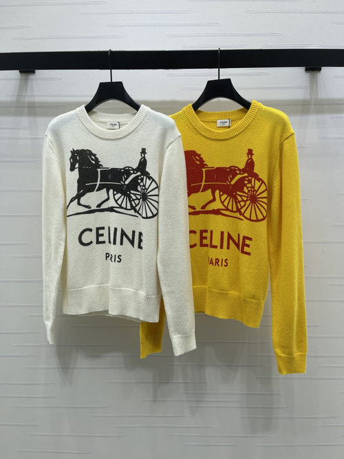 Celine Printed Archway Knit Sweater with Classic Carriage Motif