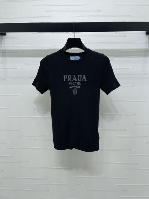Prada Custom Wool Knit Short Sleeve with Distinctive Contrast Logo