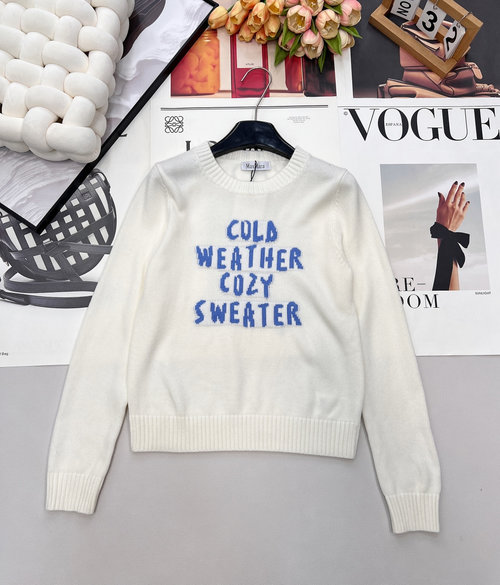 Max Mara Letter Crochet Long Sleeve Knit Sweater in Imported Yarn