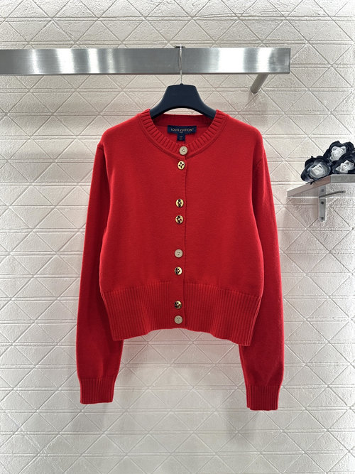 Louis Vuitton Buttoned Knit Cardigan with Red - Black Color Blocking