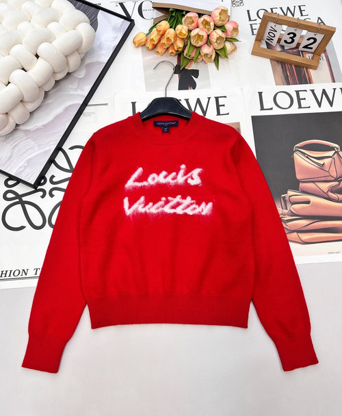 Louis Vuitton Limited Edition Red Knit Sweater with White Graffiti for Festivity