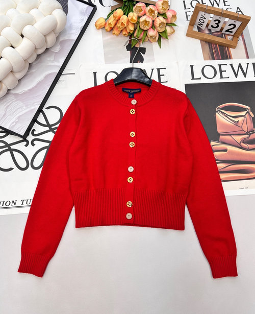 Louis Vuitton Red and Black Contrast Branded Button-front Cardigan