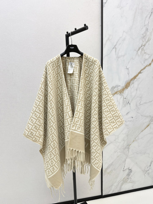 Fendi Classic Double F Pattern Wool Scarf Cape, Sophisticated and Retro