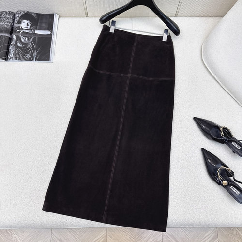 The Row Elegant Italian Luxe Suede Long Half Skirt