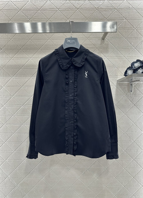 Yves Saint Laurent Customized Cotton Shirt with Ruffled Collar for French Elegance