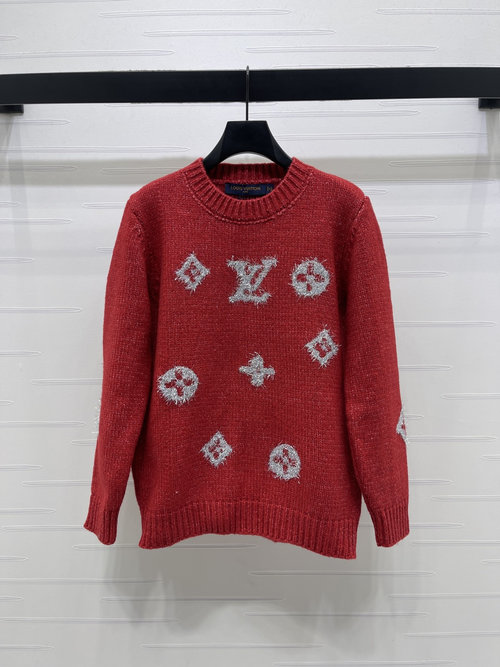 Louis Vuitton Luxurious Silver Letter Logo Long-Sleeve Sweater with Clover Motif