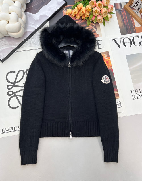 Fendi Detachable Fur Hood Cardigan with Brand Logo, Cozy Winter Wear