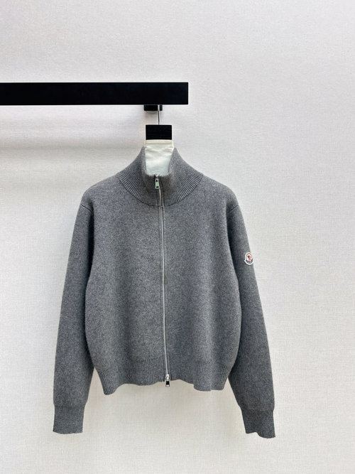Moncler Standing Collar Knit Cardigan, Trendy and Versatile