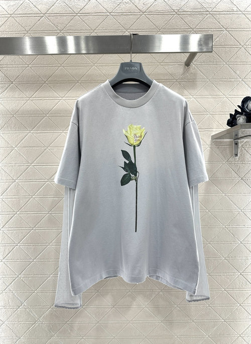Acne Studios Stylish Yellow Rose Print Soft Cotton Long Sleeve Top