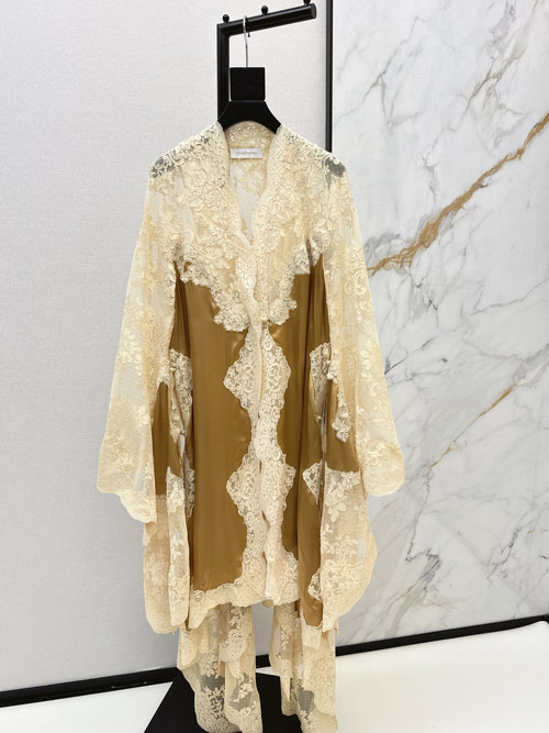 Zimmermann Resort-Style Spliced Lace Dress in 100% Silk