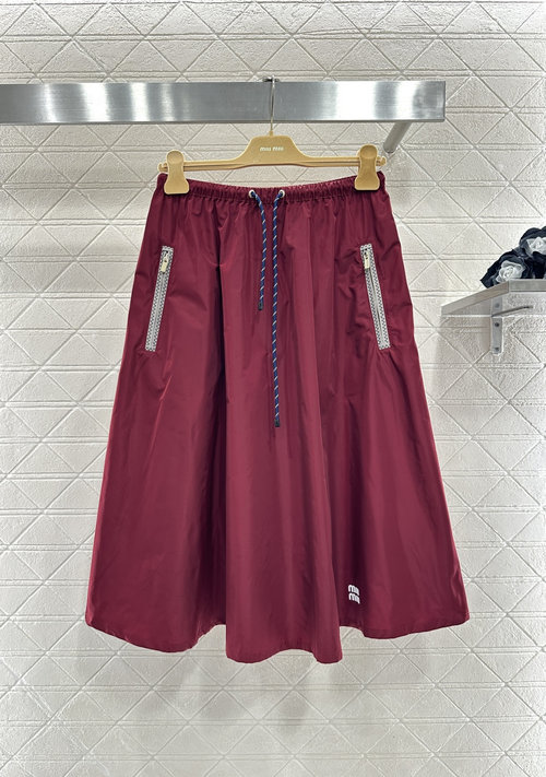 Miu Miu Wine Red Mid-length Skirt in Imported Recycled Nylon